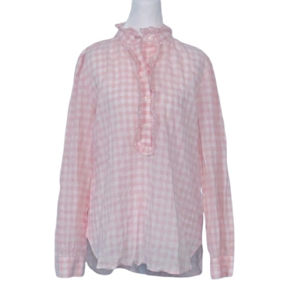 J. Crew Tops - Baby Pink Gingham J. Crew Checkered Blouse Cotton Boho Cottagecore LG Top Shirt
